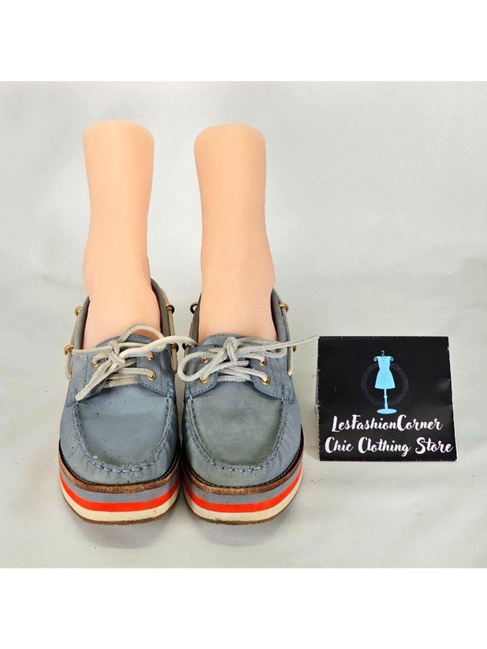 Tory Burch Women's Blue Nubuck Leather Joey Platform Boat Shoes Size 8 241 - Picture 13 of 16
